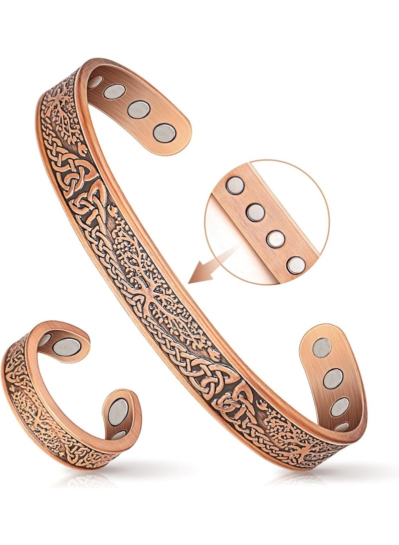 سوار نحاسي للرجال والنساء، أساور مغناطيسية بقوة 12 ضعفًا وخاتم لتصريف اللمف للرجال، هدية مجوهرات مصنوعة من النحاس النقي 100% - Image 1